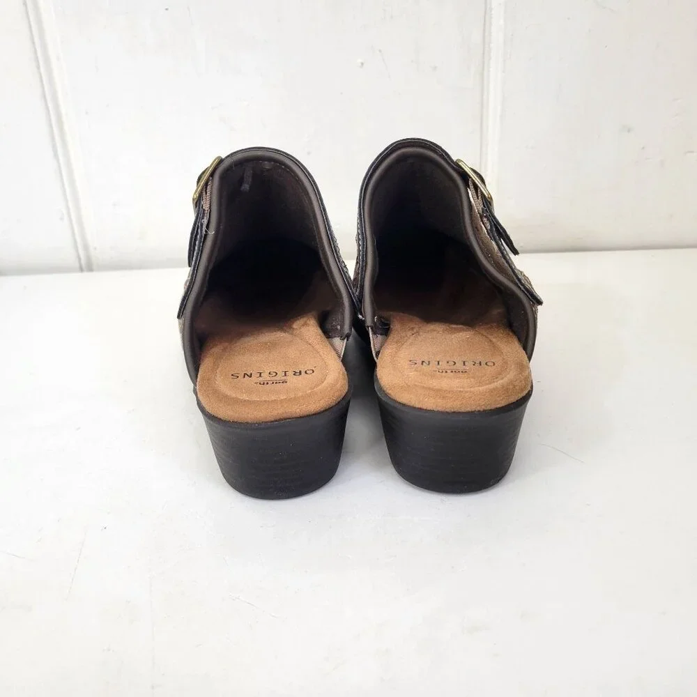 Earth Origins Brown Buckle Suede Clogs Women’s Size 10M With Embroidered Detaili - Picture 7 of 8